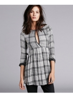 チェック柄コットンワンピース/グレー系(105)