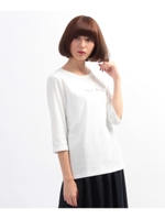 プリントクルーネック七分袖カットソー/ホワイト系(102)