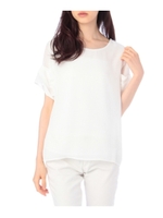 リボンデザインシアーチェックカットソー/オフホワイト(003)