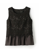 レースサテンぺプラムブラウス/ブラック(419)