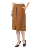 前ボタンAラインミディスカート/カーキ(027)