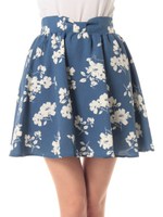 J単色花柄リボンスカパン/ブルー柄