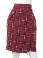 チェックフリンジ巻きタイトスカート/ネイビー