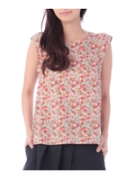 バックリボンつきフラワープリントブラウス/ワインレッド(163)