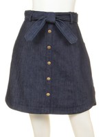 フロント釦Ａラインデニムスカート/ダスティ