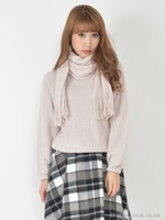 マフラー付きニットプルオーバー/オフホワイト