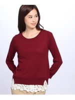裾レースタンク付きニット/ワインレッド(063)