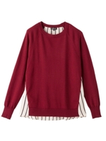 ストライプレイヤード風ニットプルオーバー/レッド系(064)