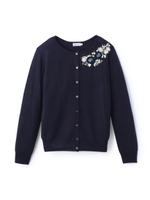 リボン×フラワーモチーフニットカーディガン/ネイビー(093)