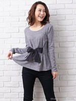 Fリボンペプラム/長袖TOPS/キャメル