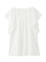 ストライプ配色ラッフルスリーブブラウス/ホワイト(001)