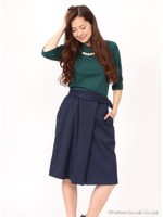 ストライプ変形タックガウチョ/グリーン