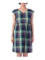 マドラスチェックVネックワンピース/サックス(290)