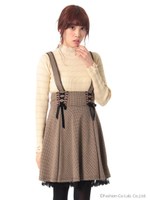 レースアップ千鳥オーバースカート/ベージュ