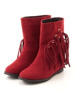 インヒールサイドフリンジショートブーツ/ワイン
