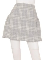 サイド切替チェック柄スカート/グレー