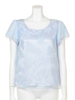 シフォン袖切替フラワーモチーフブラウス/オフホワイト