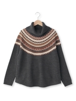 ジャカード柄タートルニットプルオーバー/チャコールグレー(514)