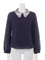 ビーズ刺繍オーガン衿ブラウス/オフホワイト