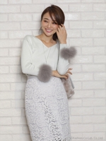 ファー付Vネックニット/ミント