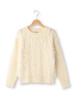 フロントフリンジ編み地切り替えニット/ボルドー(064)