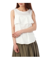 メッシュレースフリル付きトップス/ホワイト(001)