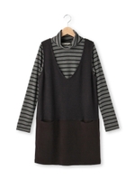 異素材切り替えワンピ+ボーダープルオーバー/ブラック(019)