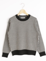 千鳥格子クルーニット/ベージュ柄