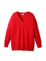 Vネックドルマンニットトップス/レッド(062)