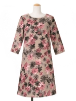 レトロフラワー7分袖ワンピース/ネイビー