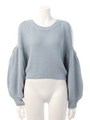 オフショルボリューム袖ニット/ライトブルー