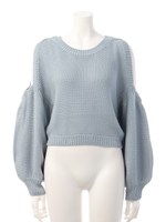 オフショルボリューム袖ニット/ライトブルー