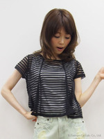 キャミ付ボーダーシースルートップス/イエロー