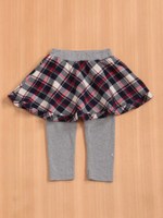 チェックフレアースカートスパッツ付き/レッド