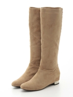 ビジューヒールスエードロングブーツ/NAVY