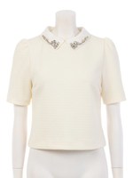 ビジュー調襟付きブラウス/ピンク