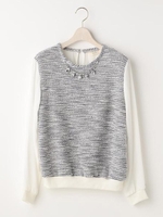 ビジュー付きツイードプル/グレー