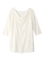 [L]ドレープネック五分袖カットソー/ブラック(019)