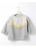 オーガンジーチェック乗せフリンジ裏毛プル/杢グレー