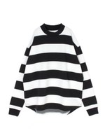 ハイネックボーダーTOPS/WH×BK