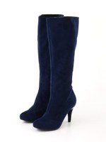 ビジューヒールロングブーツ/NAVY