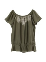 刺繍スモッグブラウス/カーキ
