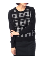 柄切り替えクルーネックニット/ネイビー(493)