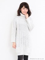 アラン編みオフタートルワンピース/カーキ