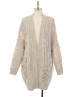 ウールリネンケーブル編ミ ドルマンカーディガン/アイボリー