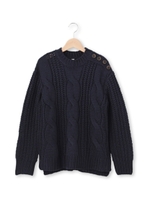 ケーブル編み肩ボタンニットプルオーバー/ネイビー(093)