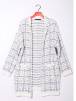 ノーカラーニットカーデ/White