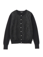 フラワーレース使いニットカーディガン/ブラック(019)