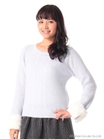 女ノ子ケーブルファー付ニット/パープル