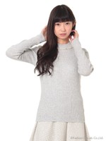 装飾ボトルネックリブニット/グレー系